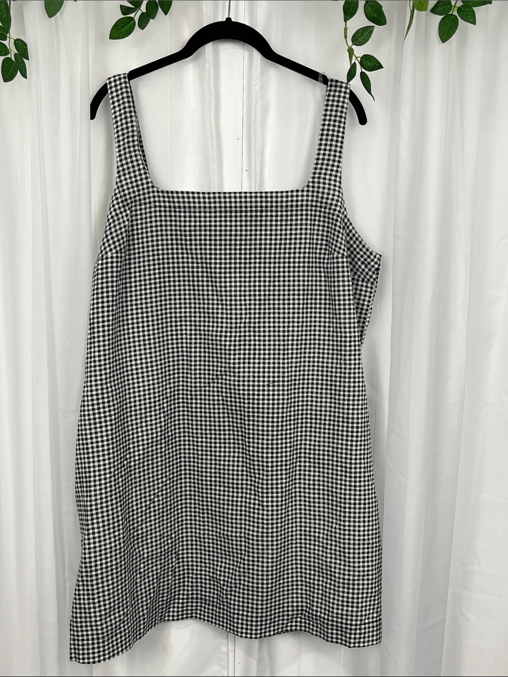 A new day Womens Pullover Mini Dress L Black White Gingham Pockets Casual NWOT